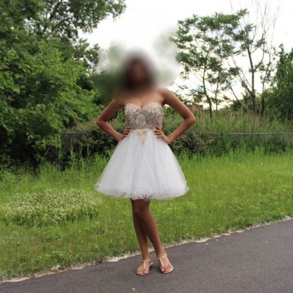white & gold prom dress